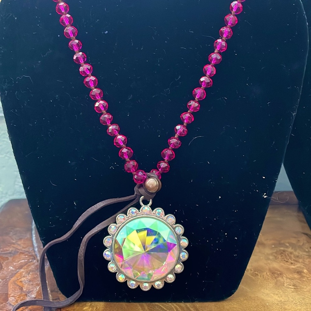 Beaded Necklace W/ large Crystal